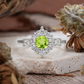 Round Cut Peridot Engagement Ring Cluster 6-Prong Setting